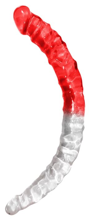 Прозрачно-красный двусторонний фаллоимитатор - 46 см.