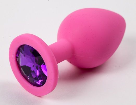 Розовая силиконовая пробка с фиолетовым кристаллом - 8,2 см.